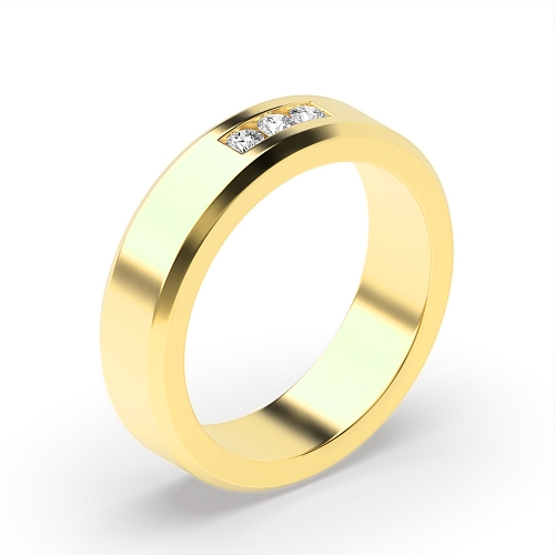 Channel Setting Round Yellow Gold 6.00mm 3 stone bevelled edge Diamond Rings