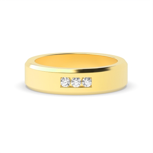Channel Setting Round Yellow Gold 6.00mm 3 stone bevelled edge Diamond Rings