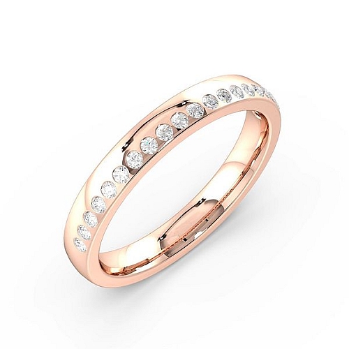 Flush Setting Round Rose Gold Unusual offest Diamond Rings