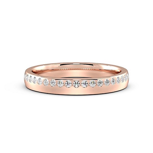 Flush Setting Round Rose Gold Unusual offest Diamond Rings