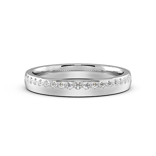Flush Setting Round Platinum Unusual offest Diamond Rings