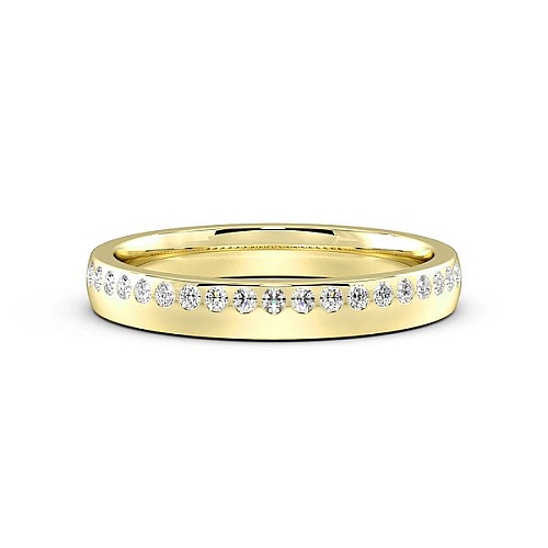 Flush Setting Round Yellow Gold Unusual offest Diamond Rings