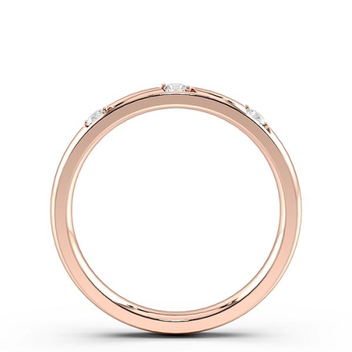 Pave Setting Round Rose Gold 3 diamond bright cut Band Diamond Rings