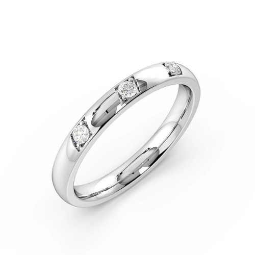 Pave Setting Round White Gold 3 diamond bright cut Band Diamond Rings