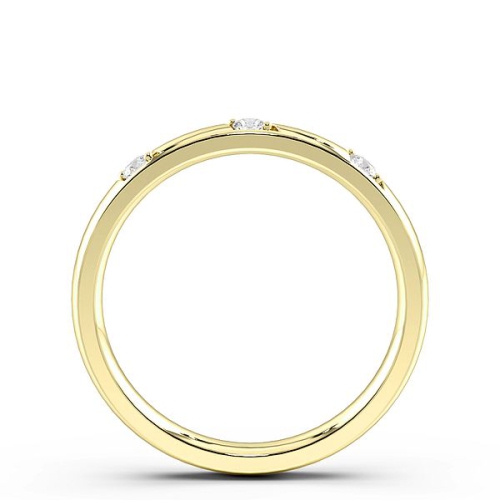 Pave Setting Round Yellow Gold 3 diamond bright cut Band Diamond Rings