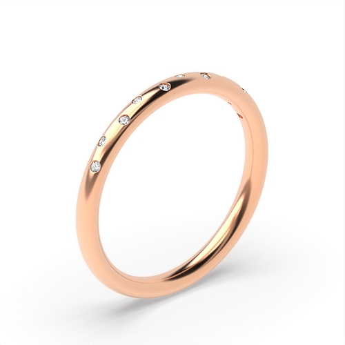 Flush Setting Round Rose Gold Unique Band Diamond Rings