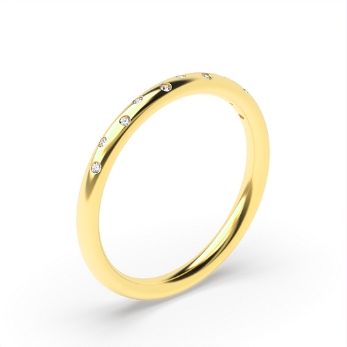 Flush Setting Round Yellow Gold Unique Band Diamond Rings