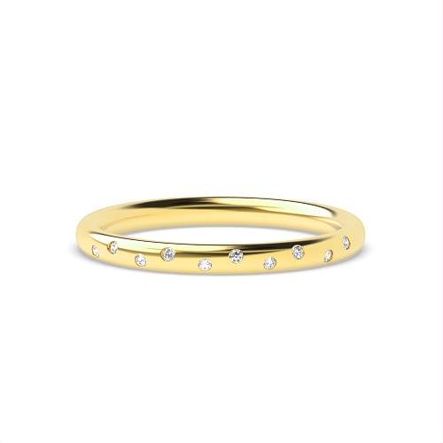 Flush Setting Round Yellow Gold Unique Band Diamond Rings