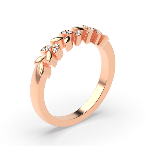Pave Setting Round Rose Gold Leaf Diamond Rings