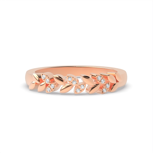 Pave Setting Round Rose Gold Leaf Diamond Rings