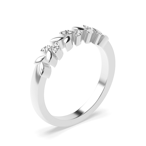 Pave Setting Round Platinum Leaf Promise Diamond Rings
