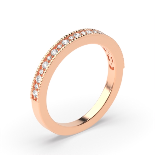 Pave Setting Round Rose Gold Miligrain edge Eternity Diamond Rings