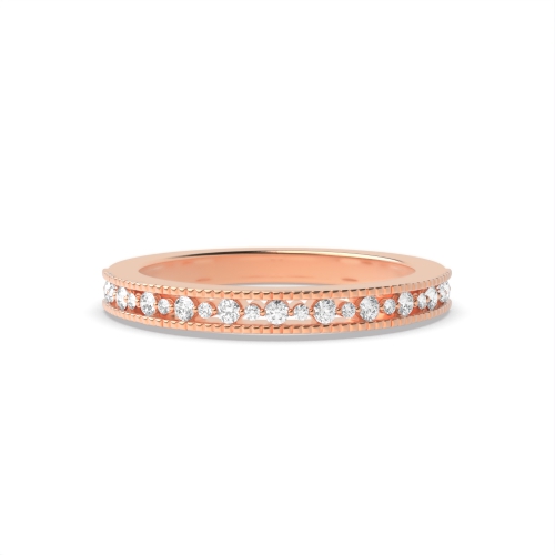 Pave Setting Round Rose Gold Miligrain edge Eternity Diamond Rings