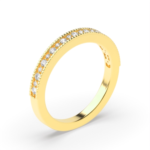 Pave Setting Round Yellow Gold Miligrain edge Eternity Diamond Rings
