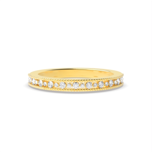 Pave Setting Round Yellow Gold Miligrain edge Eternity Diamond Rings