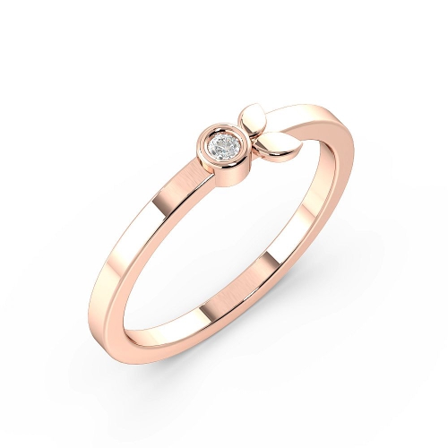 Bezel Setting Round Rose Gold Leaf band Diamond Rings