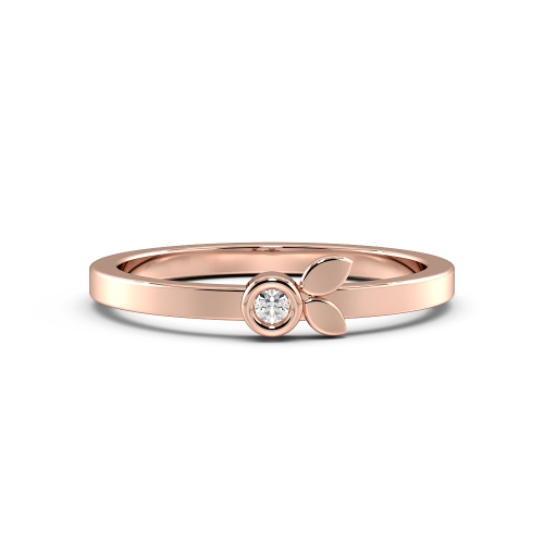 Bezel Setting Round Rose Gold Leaf band Diamond Rings