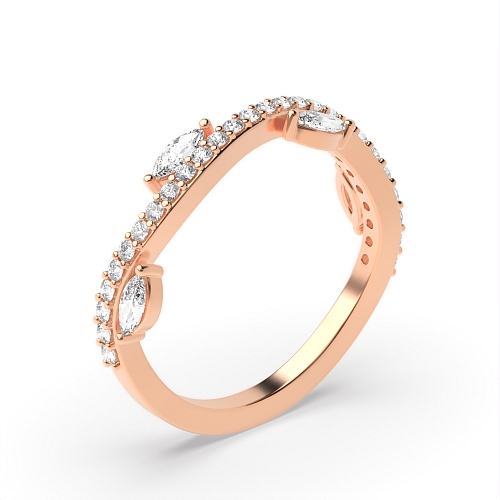 Pave Setting Marquise/Round Rose Gold Modern Eternity Diamond Rings