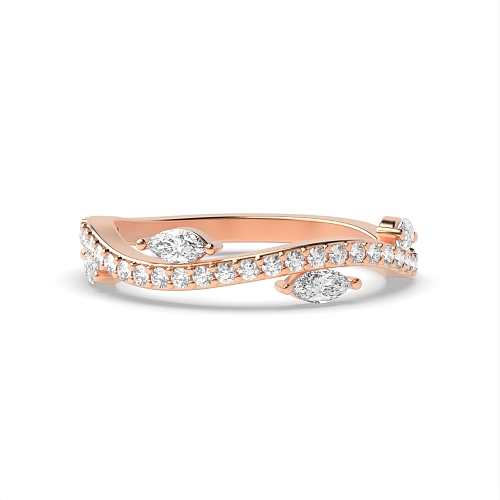 Pave Setting Marquise/Round Rose Gold Modern Eternity Diamond Rings
