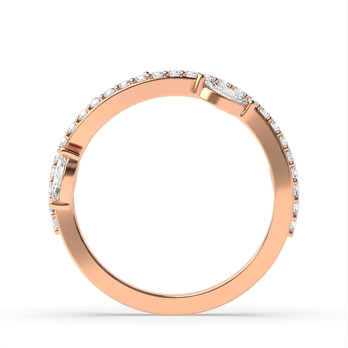 Pave Setting Marquise/Round Rose Gold Modern Eternity Diamond Rings