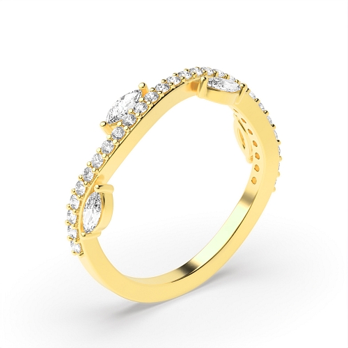 Pave Setting Marquise/Round Yellow Gold Modern Eternity Diamond Rings