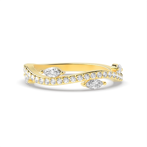 Pave Setting Marquise/Round Yellow Gold Modern Eternity Diamond Rings