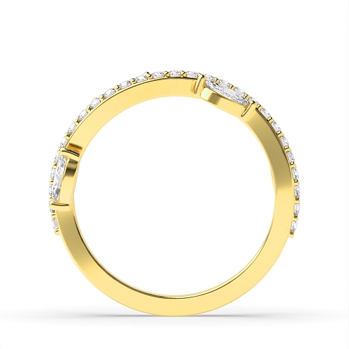Pave Setting Marquise/Round Yellow Gold Modern Eternity Diamond Rings