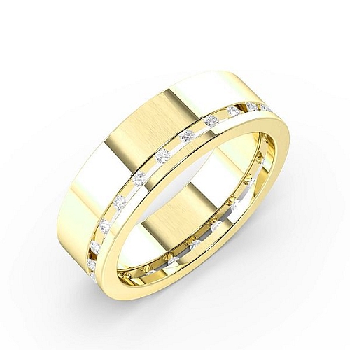 Channel Setting Round Yellow Gold Offset Eternity Diamond Rings