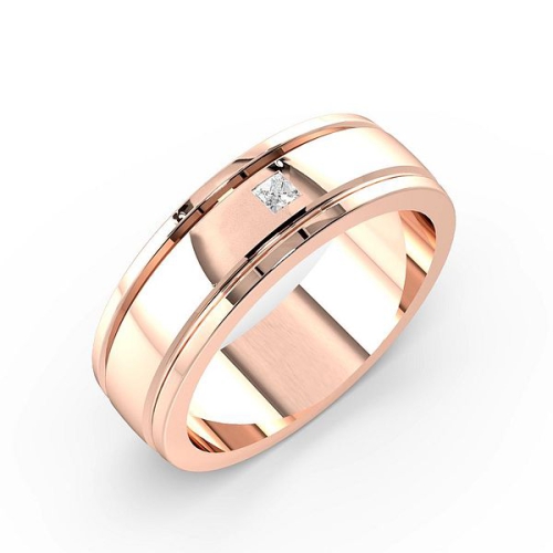 Flush Setting Princess Rose Gold Twin channel Band Diamond Rings