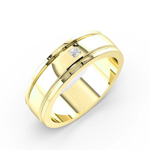 Flush Setting Princess Yellow Gold Twin channel Band Diamond Rings