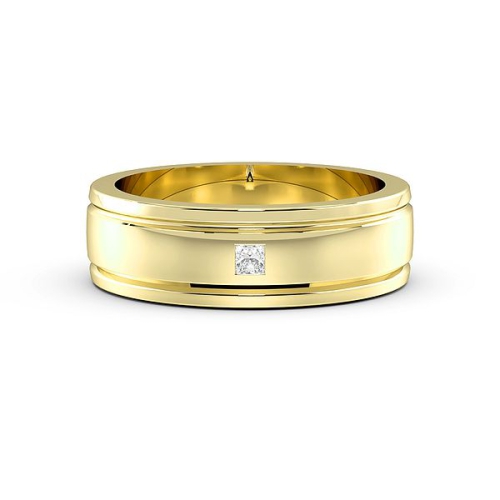 Flush Setting Princess Yellow Gold Twin channel Band Diamond Rings