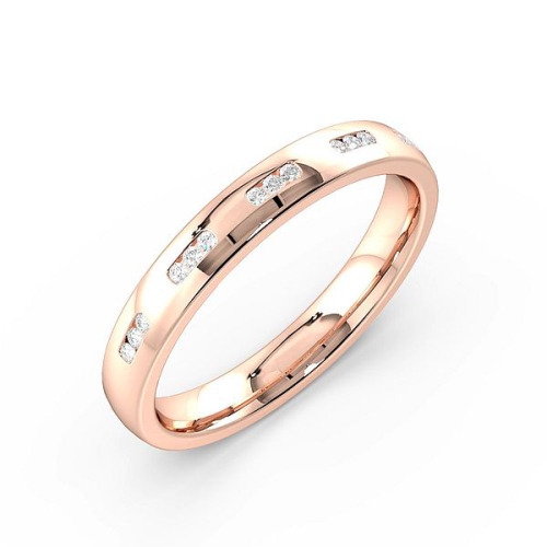 Channel Setting Round Rose Gold Set of three stone Band Diamond Rings