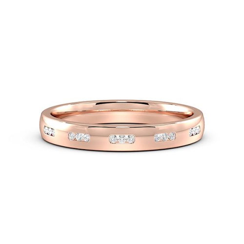 Channel Setting Round Rose Gold Set of three stone Band Diamond Rings