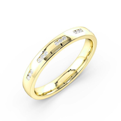 Channel Setting Round Yellow Gold Set of three stone Band Diamond Rings