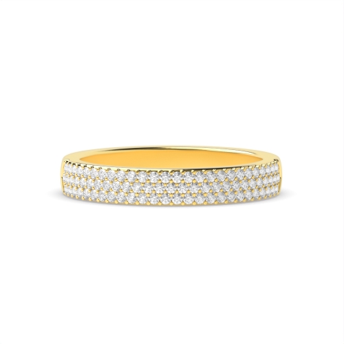 Pave Setting Round Yellow Gold Dazzle rows Eternity Diamond Rings