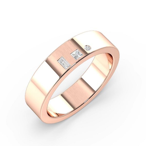 Flush Setting Round Rose Gold 3 stone multi shaped Band Diamond Rings