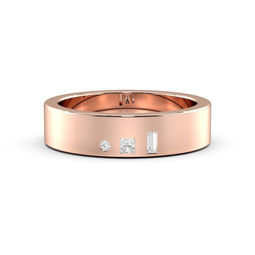 Flush Setting Round Rose Gold 3 stone multi shaped Band Diamond Rings