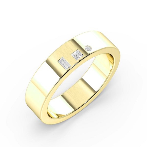 Flush Setting Round Yellow Gold 3 stone multi shaped Band Diamond Rings