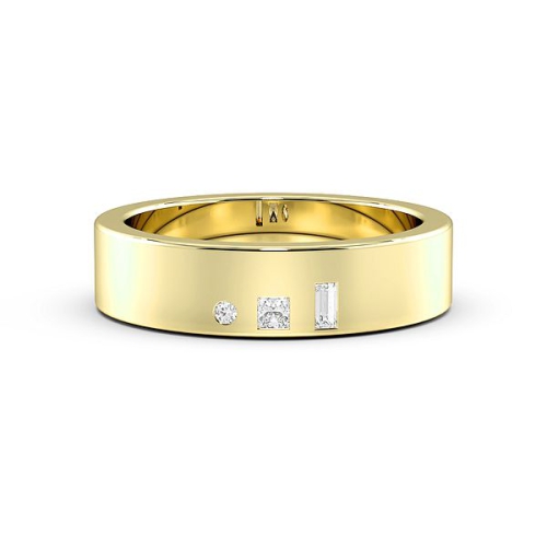 Flush Setting Round Yellow Gold 3 stone multi shaped Band Diamond Rings