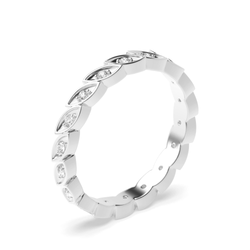 Pave Setting Round White Gold Leaf stack Unique Eternity Bands Diamond Rings