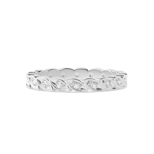 Pave Setting Round White Gold Leaf stack Unique Eternity Bands Diamond Rings
