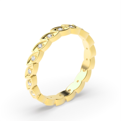 Pave Setting Round Yellow Gold Leaf stack Eternity Diamond Rings