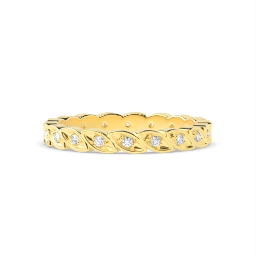 Pave Setting Round Yellow Gold Leaf stack Eternity Diamond Rings
