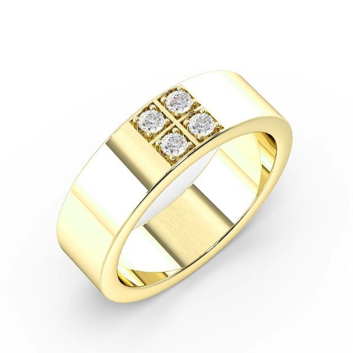 Pave Setting Round Yellow Gold Square wedding Band Diamond Rings
