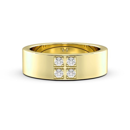 Pave Setting Round Yellow Gold Square wedding Band Diamond Rings