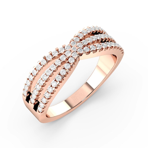 Pave Setting Round Rose Gold Crisscross Diamond Rings