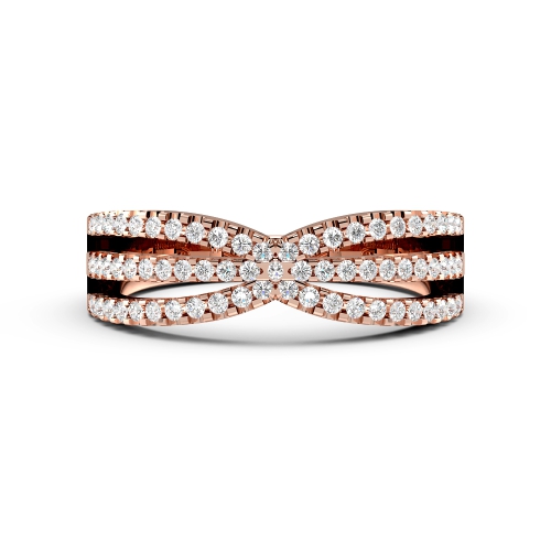 Pave Setting Round Rose Gold Crisscross Diamond Rings