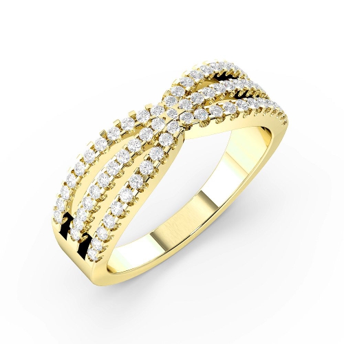 Pave Setting Round Yellow Gold Crisscross Diamond Rings
