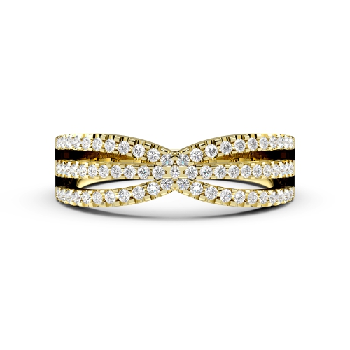 Pave Setting Round Yellow Gold Crisscross Diamond Rings