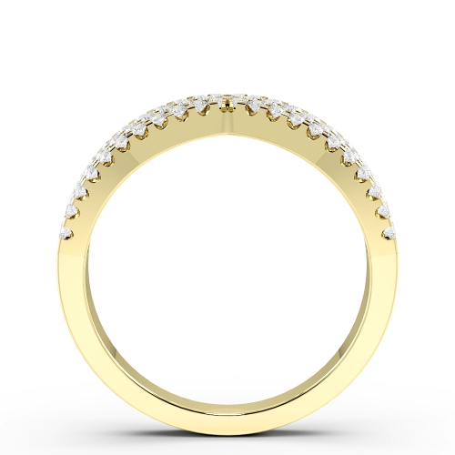 Pave Setting Round Yellow Gold Crisscross Diamond Rings